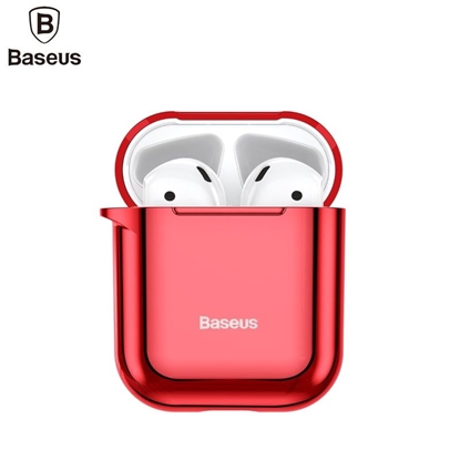 Attēls no Baseus Metallic Shining Ultra-thin Silicone Protector Case with Hook for Airpods 1 / 2 Red
