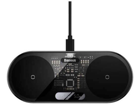 Picture of Baseus Universal Digital LED Display dual wireless charger with digital display 20W Black