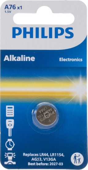 Picture of BATERIA PHILIPS LR44 A76 AG13 LR1154 BLISTER 1SZT ALKALINE SPECIAL Phil-A76/01B