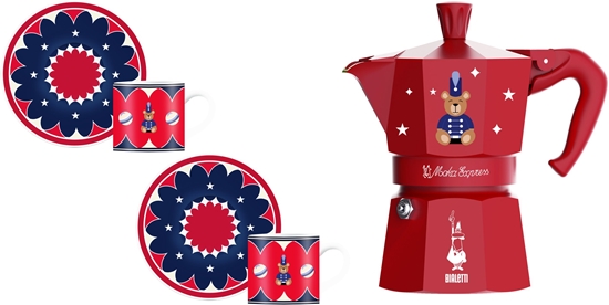 Picture of Bialetti - zestaw Joyful Christmas kawiarka Moka Express 3tz czerwona + 2 filianki ze spodkami