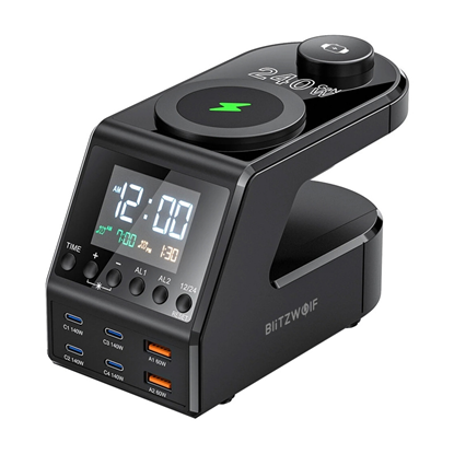 Attēls no adowarka Blitzwolf alarm clock with charger 2xUSB-A, 4xUSB-C, 240W