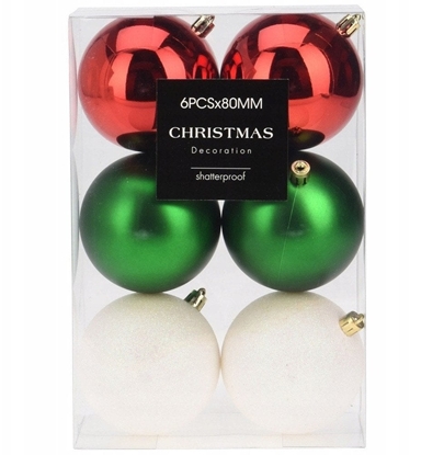 Attēls no Bombki choinkowe nietukce czerwone zielone biae 8 cm 6 szt.