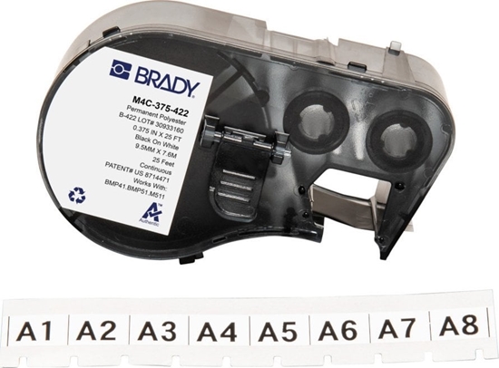 Picture of Brady Brady, M4C-375-422, Polyester, Schwarz auf weiß, glänzend, 9.53 mm x 7.62 m, permanent, Endlos (170730)