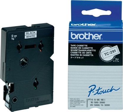 Attēls no Brother labelling tape TC-291 white/black 9 mm lamin.