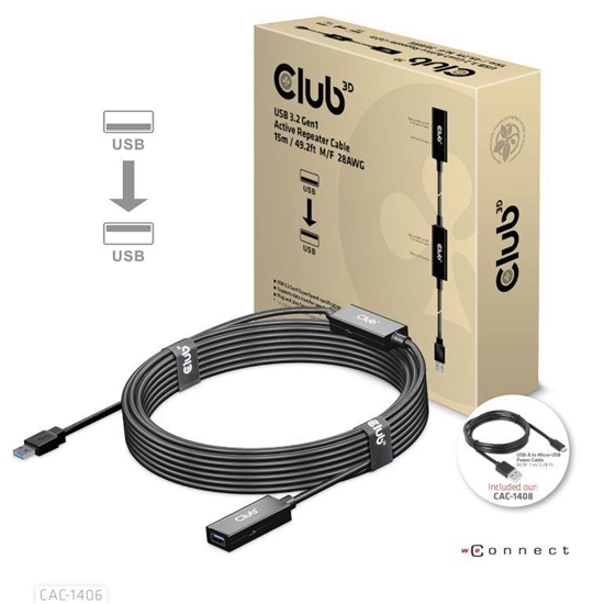 Picture of CABLE USB3.2 REPEATER 15M/M/F CAC-1406 CLUB3D