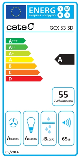 Picture of Cata Hood GCX 53 SD Canopy, Energy efficiency class A, Width 53 cm, 750 m³/h, Touch Control, LED, Stainless steel/Gray glass
