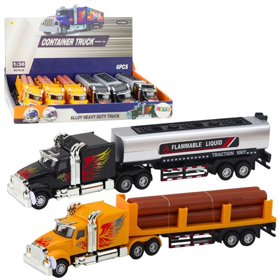 Picture of Ciarówka Cysterna Transport Drewna Napd Pull-Back wiata Dwiki 1:36 LEAN Toys