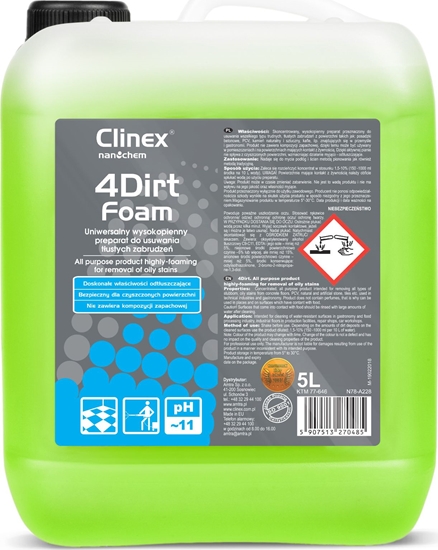 Picture of Clinex Piana preparat do usuwania tustych zabrudze CLINEX 4Dirt Foam 5L Piana preparat do usuwania tustych zabrudze CLINEX 4Dirt Foam 5L