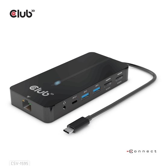 Picture of CLUB3D Type-C 7-in-1 hub with 2x HDMI, 2x USB Gen1 Type-A, 1x RJ45, 1x 3.5mm Audio, 1x USB Gen1 Type-C 100W Female port
