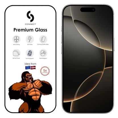 Изображение Сonnect Corning Gorilla Ultra Izturīgs 3D aizsargstils priekš Apple iPhone 16 Pro Melns rāmis
