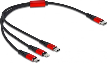 Picture of Delock USB Charging Cable 3 in 1 USB Type-C™ to Lightning™ / Micro USB / USB Type-C™ 30 cm black / red