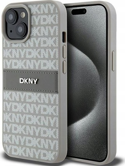 Picture of DKNY DKNY DKHCP15MPRTHSLE iPhone 15 Plus / 14 Plus 6.7" beowy/beige hardcase Leather Mono Stripe & Metal Logo