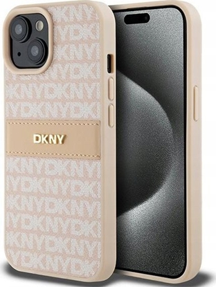 Attēls no DKNY DKHCP15SPRTHSLP iPhone 15 / 14 / 13 6.1" róowy/pink hardcase Leather Mono Stripe & Metal Logo
