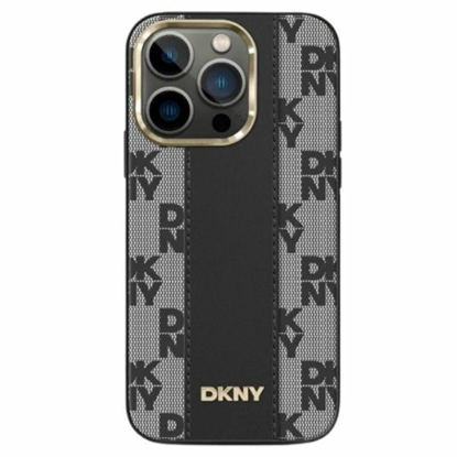 Изображение DKNY Leather Checkered Mono Pattern MagSafe - Etui iPhone 14 Pro (czarny)