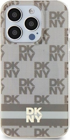 Picture of DKNY DKNY DKHMP15SHCPTSE iPhone 15 / 14 / 13 6.1" beowy/beige hardcase IML Checkered Mono Pattern & Printed Stripes MagSafe