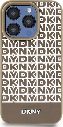 Attēls no DKNY DKNY DKHMP15SPSOSPW iPhone 15 / 14 / 13 6.1" brzowy/brown hardcase Leather Printed Pattern Metal Logo MagSafe