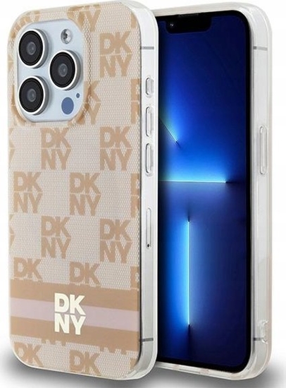 Picture of DKNY DKNY DKHMP15XHCPTSP iPhone 15 Pro Max 6.7" róowy/pink hardcase IML Checkered Mono Pattern & Printed Stripes MagSafe