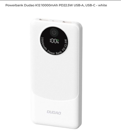 Picture of Dudao Dudao K12 10000mAh PD22.5W USB-A, USB-C White
