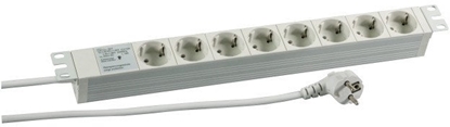 Attēls no EFB 19Zoll 1HE Steckdosenleiste 8-fach CEE7/3 Steckdosen mit Ueberspannungsschuzt Aluminium GRAU RAL7035 IP20 Anschlussleitung 2m