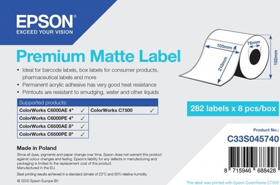 Picture of Epson Epson Premium Matte Label - Die-Cut Roll: 105mm x 210mm, 282 labels