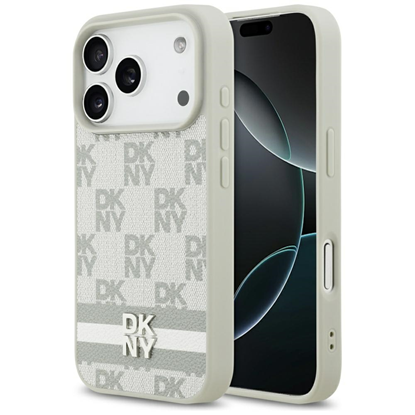 Attēls no Etui DKNY Checkered with Printed Stripes  do iPhone 17 Pro bezowy