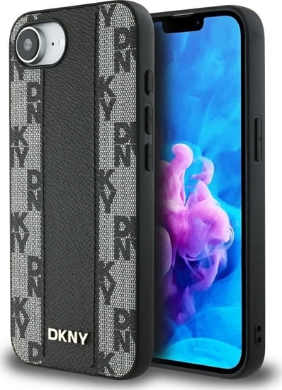 Picture of Etui DKNY Leather Checkered Mono Pattern MagSafe do iPhone 16e czarny