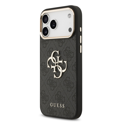 Attēls no Guess PU Leather 4G Metal Logo Gold Frame Case for iPhone 17 Pro Max / Black