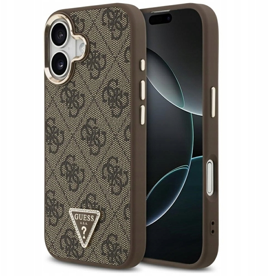 Picture of Guess PU Leather 4G Strass Triangle Logo Gold Frame MagSafe Case for iPhone 17 / Brown