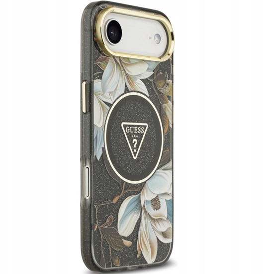 Picture of Etui Guess IML Glitter Flowers Triangle MagSafe do iPhone Air czarny
