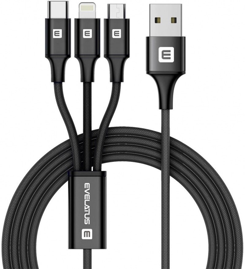 Изображение Evelatus - Evelatus Data cable 3in1 (Ligtning, Type-C, Micro USB ) LTM01 Black