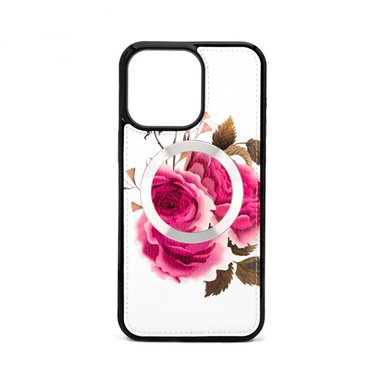 Picture of Evelatus Apple iPhone 15 Pro Max Leather Case Zipper Design Flower White