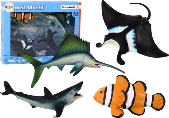 Изображение Figurka LeanToys Zestaw Figurek Zwierzt Morskich Rekin Delfin Paszczka 5 Sztuk