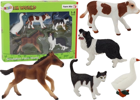 Изображение Figurka LeanToys Zestaw Figurek Zwierzta Wiejskie Farma 5 Sztuk Ko Krowa Kot G Pies