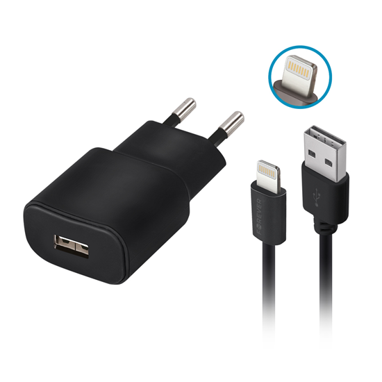 Picture of Forever TC-01 charger 1x USB 2A black + Lightning 