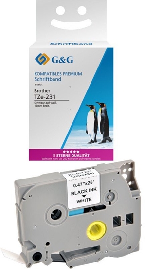 Изображение G&G Schriftband 12mm x 8m sw-ws komp. m. Brother Tze-231