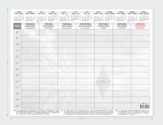 Изображение Galda kalendārs 2026 LV, EE un LT,A3+, 53 lapas, nedēļa.