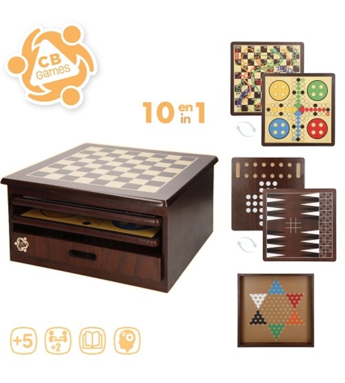 Picture of Galda spēļu komplekts 10 vienā ar koka uzglabāšanas kasti 5+ CB33074