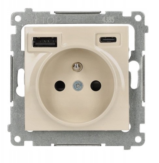 Picture of Gniazdo z adowark USB Kontakt-Simon Simon 54 C+A 2.1A 16A 230V IP20 kremowy