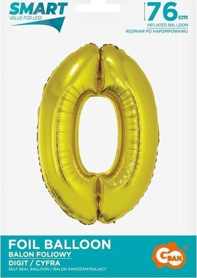 Изображение GoDan Balon foliowy cyfra 0 zota Smart 76cm