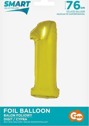 Изображение GoDan Balon foliowy cyfra 1 zota Smart 76cm