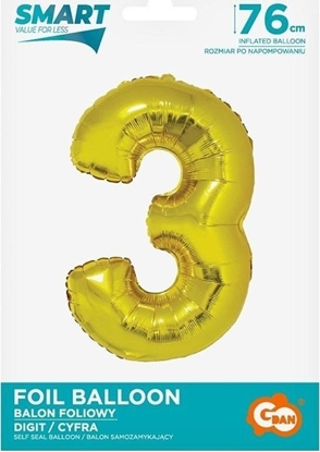 Изображение GoDan Balon foliowy cyfra 3 zota Smart 76cm
