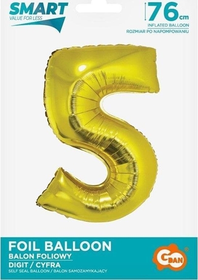 Picture of GoDan Balon foliowy cyfra 5 zota Smart 76cm
