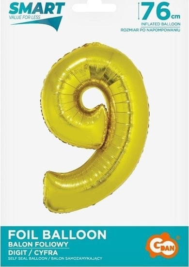 Изображение GoDan Balon foliowy cyfra 9 zota Smart 76cm