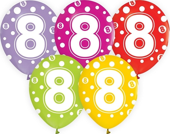 Изображение GoDan Balony z cyframi: 8, 12"/ 5 szt. Godan