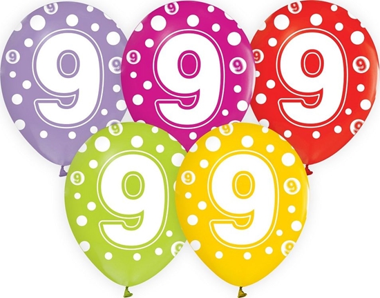 Изображение GoDan Balony z cyframi: 9, 12"/ 5 szt. Godan