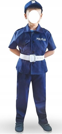Picture of GoDan Strój Policjant koszula, spodnie, czapka, pasek rozmiar 120/130cm SL-PO12