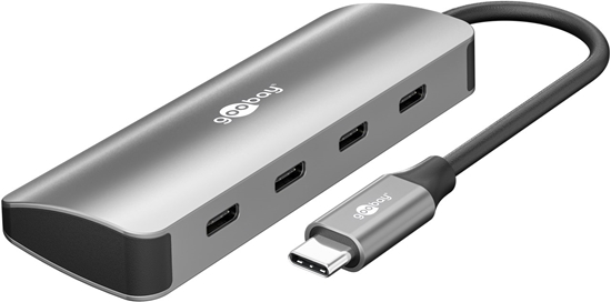 Изображение Goobay 76565 Slim 4-Port USB-Hub, USB-C auf USB-C , 10 Gbit/s, Grey
