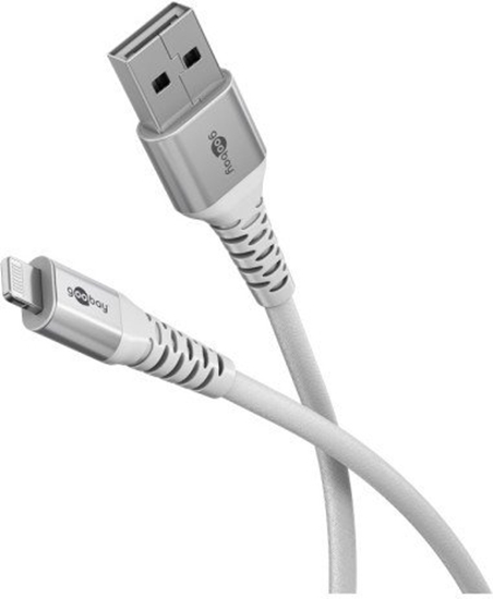 Изображение Goobay Lightning USB-A Supersoft Textile Cable with Metal Plugs, 2 m, white