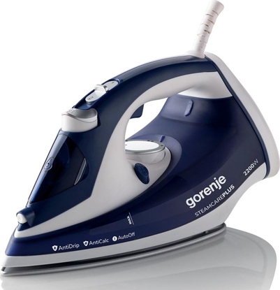 Attēls no Gorenje | SIH2200BLC | Steam Iron | 2200 W | Water tank capacity 280 ml | Continuous steam 30 g/min | Steam boost performance 90 g/min | Blue/White