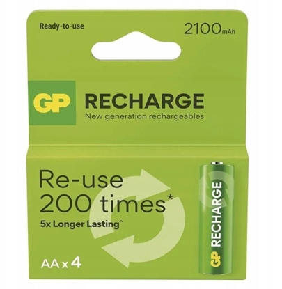 Изображение GP - Recharge Akumulator wielokrotnego adowania, Rozmiar AA, 2100 mAh, opakowanie 4 szt. (201258)
